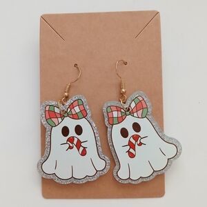 Fashion Jewelry Ghost Earrings with Red and Green Accents